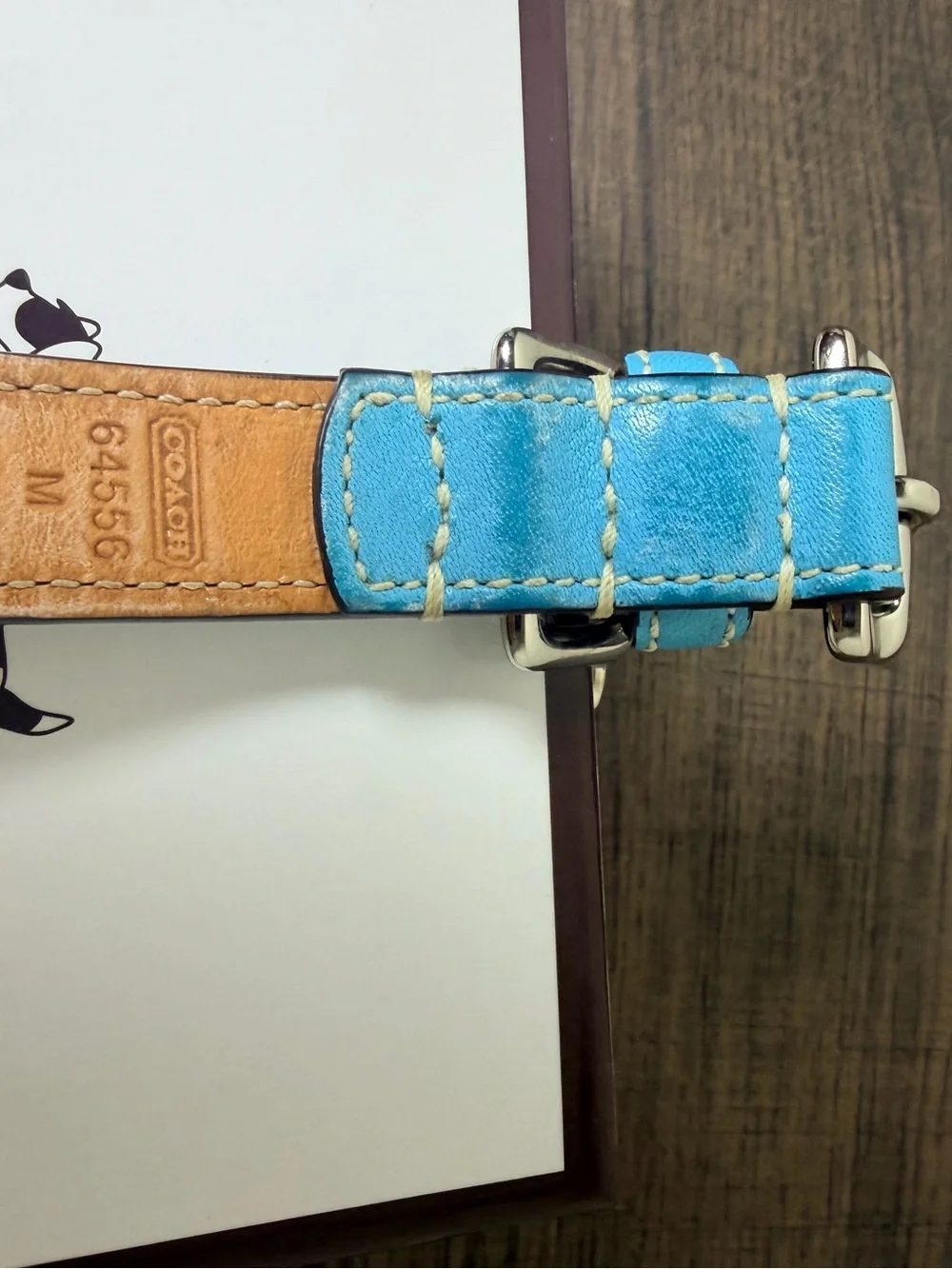 Coach Turquoise and Beige Signature Canvas & Leather Dog Collar with Bone Tag